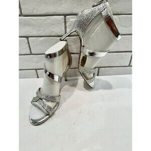 MARC FISHER WOMENS‎ SILVER GLITTER  METALLIC DAZZLING STRAPPY DRESS SANDA…